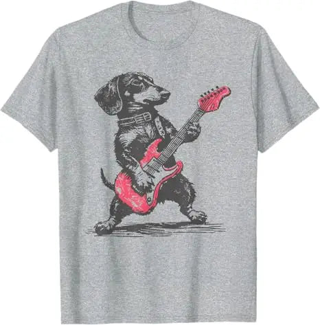 the ROCKER DOG - Vintage Dachshund Weenie Playing Guitar T-Shirt, Dog Men Music Lover Graphic Outfit, Funny Rock Hip Hop Streetwear Saying Tee