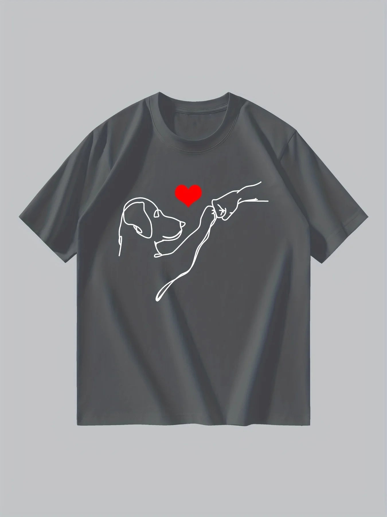 the LOVE PUNCH - Men's Summer 100% Cotton Fashionable Casual Loose Dog and Heart Pattern Printed Sports Round Neck Short Sleeve T-Shirt Top