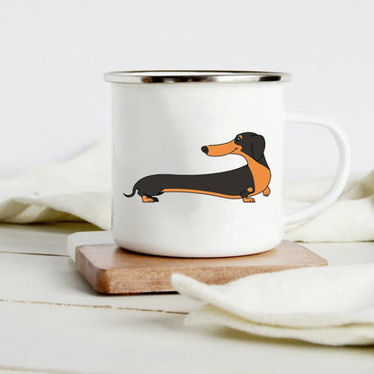 Funny Dachshund Print Creative Enamel Mug Coffee Wine Mugs Cartoon Dogs Paw Party Drink Beer Juice Milk Cups Gifts for Lover Dog
