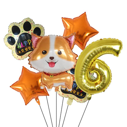 6pcs Corgi Husky Helium Balloons Pet Dog Paw Bone Cartoon Animal Ballon Birthday Party Decoration Baby Shower Globos Kids Toys