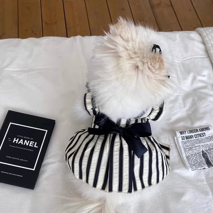 Big Bow Striped Small Dog Princess Dress Black Fashion Medium Cat Dress Thin Summer Puppy Skirt for Dog Clothes