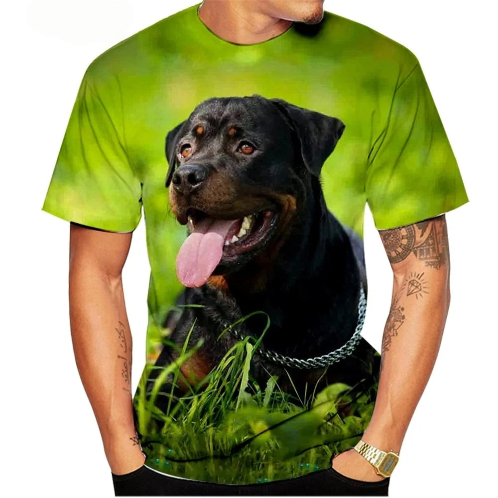 the ROTTWEILER - Cute Pet Dog Summer Men's T-Shirt, 3D Rottweiler Fashion Print Short Sleeve Outdoor Casual Tee, Loose Comfortable Men's Clothing