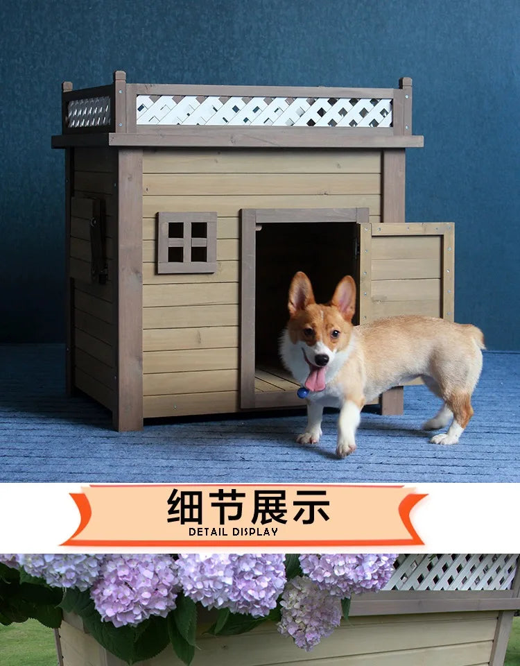 the DOGGY COTTAGE - Outdoor Solid Wood Doghouse, Kennel Indoor Large, Medium and Small Dogs, Outdoor Small, Medium and Large Courtyard Universal