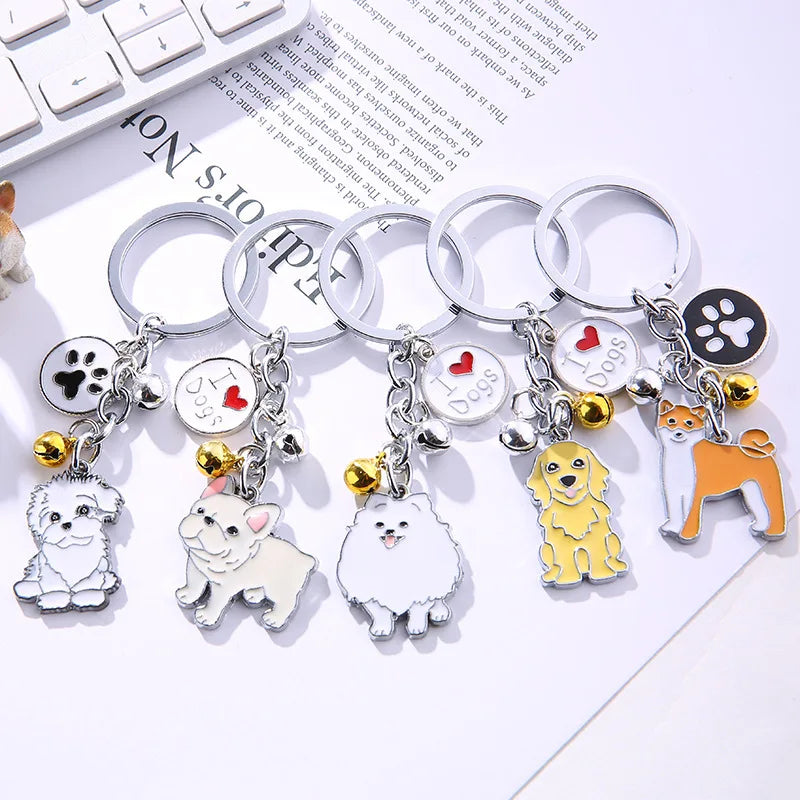 New Popular Cute Metal Dog Key Chain Car For Women Pendant Pet Dog Bell Keychains Jewelry Car Key Ring Party Gift K5222