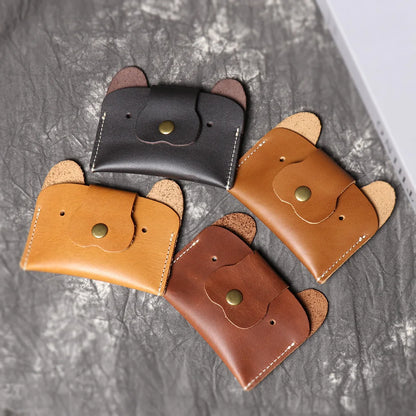 LUOKIR Creative Leather Cartoon Puppy Small Amount of Cash Bag Top Layer Cowhide ID Card Holder Cute Small Card Bag