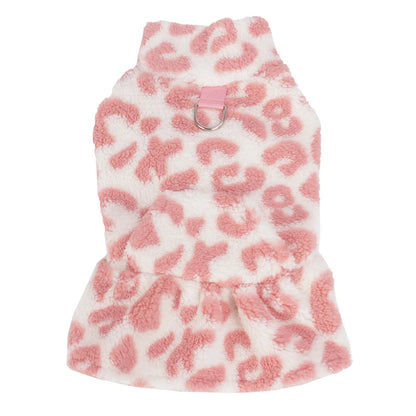 New Arrival Fleece Dog Dress Winter Leopard Print - Cute Princess Gown Outfit for Teddy Puppy Small Dogs Clothing