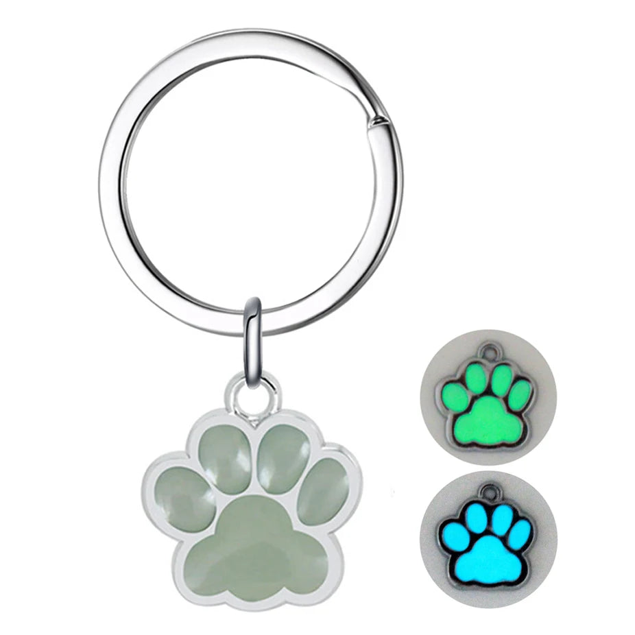 Luminous Dog Cat Paw Keychain Creative Green Blue Glow In Dark Key Ring Bag Accessories For Holder Bag Charm For Women