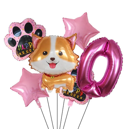 6pcs Corgi Husky Helium Balloons Pet Dog Paw Bone Cartoon Animal Ballon Birthday Party Decoration Baby Shower Globos Kids Toys