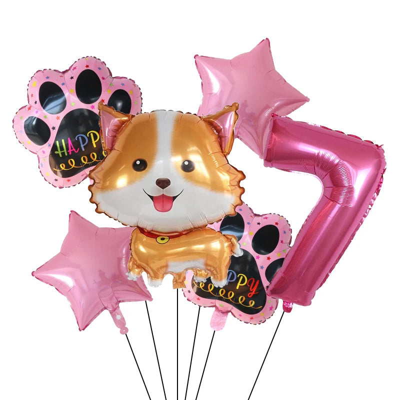 6pcs Corgi Husky Helium Balloons Pet Dog Paw Bone Cartoon Animal Ballon Birthday Party Decoration Baby Shower Globos Kids Toys
