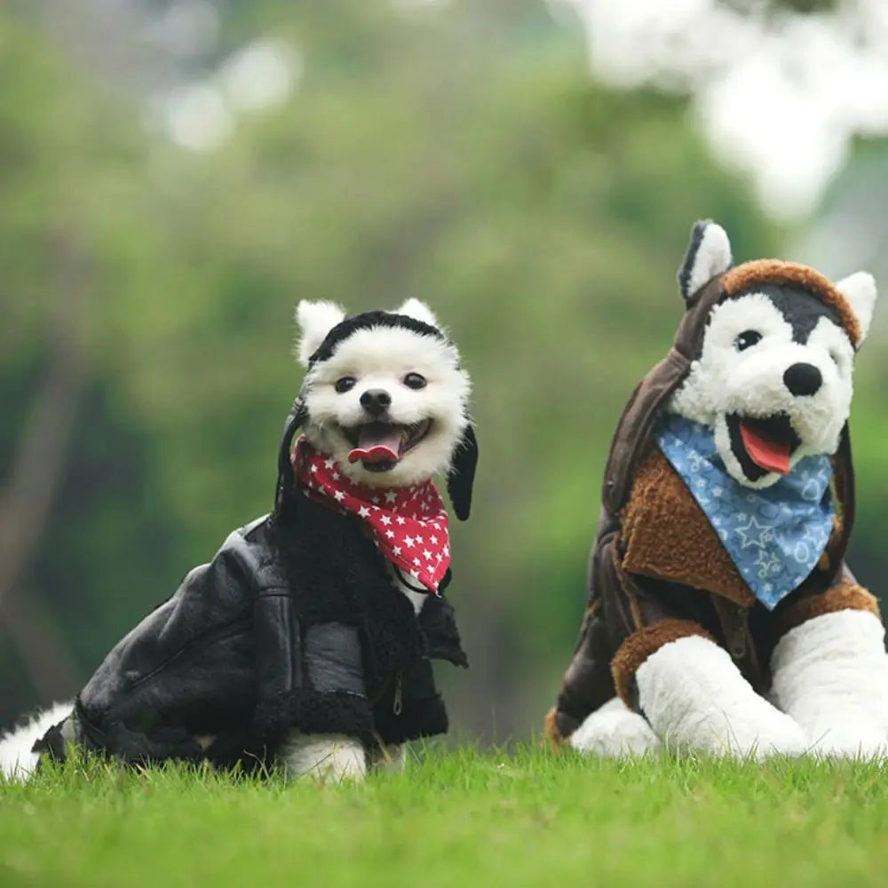 Pet Accessories Thickened Dog Leather Jacket Coat Warm Windproof Dog Motorcycle Jacket Velvet Winter Pet Clothes Photograph