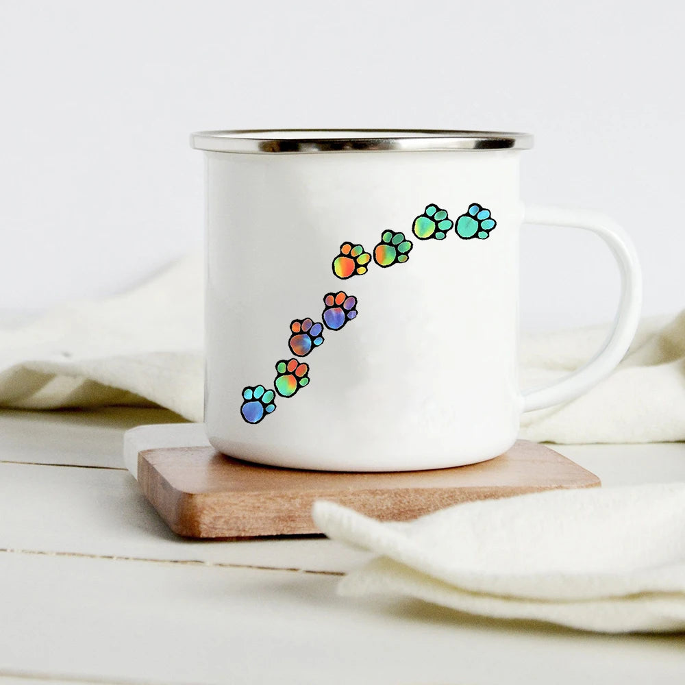 Peace Love Dogs Print Creative Enamel Coffee Mugs Cartoon Dachshunds Dog Paw Party Beer Juice Milk Cups Friend Birthday Gifts