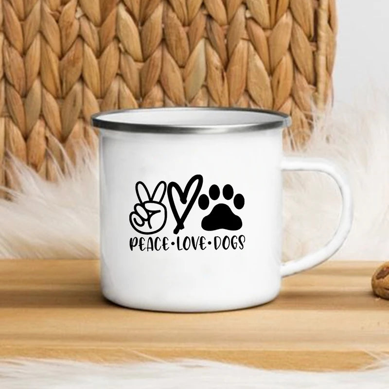 I Love My Dog Printed Enamel Cups Creative Coffee Tea Mug Drinks Dessert Breakfast Milk Cup Cut Mugs Handle Drinkware Best Gifts