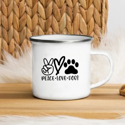 I Love My Dog Printed Enamel Cups Creative Coffee Tea Mug Drinks Dessert Breakfast Milk Cup Cut Mugs Handle Drinkware Best Gifts