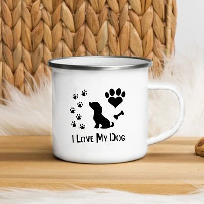 I Love My Dog Printed Enamel Cups Creative Coffee Tea Mug Drinks Dessert Breakfast Milk Cup Cut Mugs Handle Drinkware Best Gifts