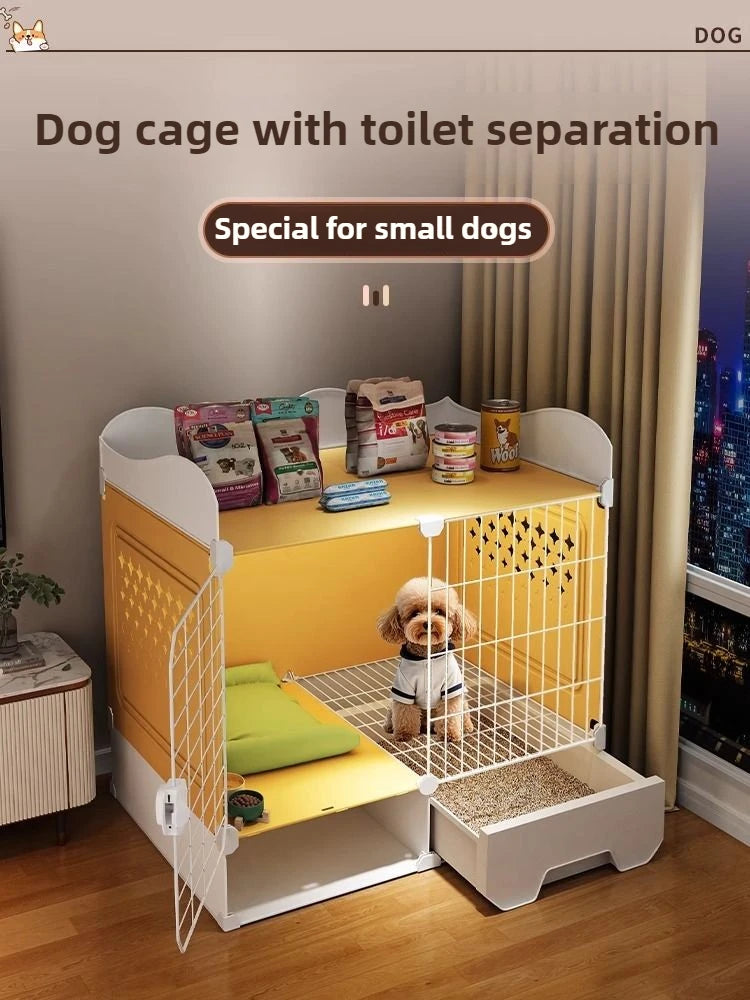 the PUPPY VILLA - Indoor Small Teddy Dog Cage, Toilet Bichon Dog Houses, Bed Anti Jailbreak Household Puppy Villa, Integrated Breathable Pet Kennel