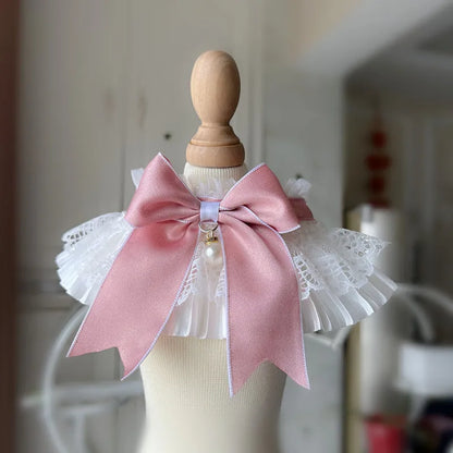 the MY DARLING DOGGY - Sweet Cat/Dog Bibs, Dog Collar Neck Decoration, Adjustable White Lace Pink/Blue Bowknot Neckerchief, String Strap Scarf Necklace