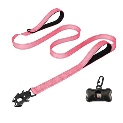the COMMANDPRO REFLECTIVE LEASH - Heavy Duty Dog Leash - Nylon Reflective with Soft Padded 2 Handle & Auto Lock, Frog Clip, Outdoor Dog Leash with a Dog Poop Bag