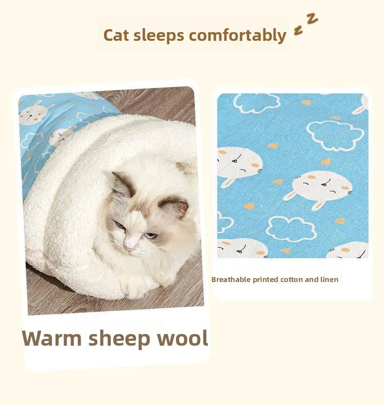 Cat Nest Winter Warmth Semi Enclosed Cat Sleeping Bag Nest Deep Sleep Designed for Cats Bedding Cat Mat Pet Universal