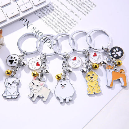 New Popular Cute Metal Dog Key Chain Car For Women Pendant Pet Dog Bell Keychains Jewelry Car Key Ring Party Gift K5222