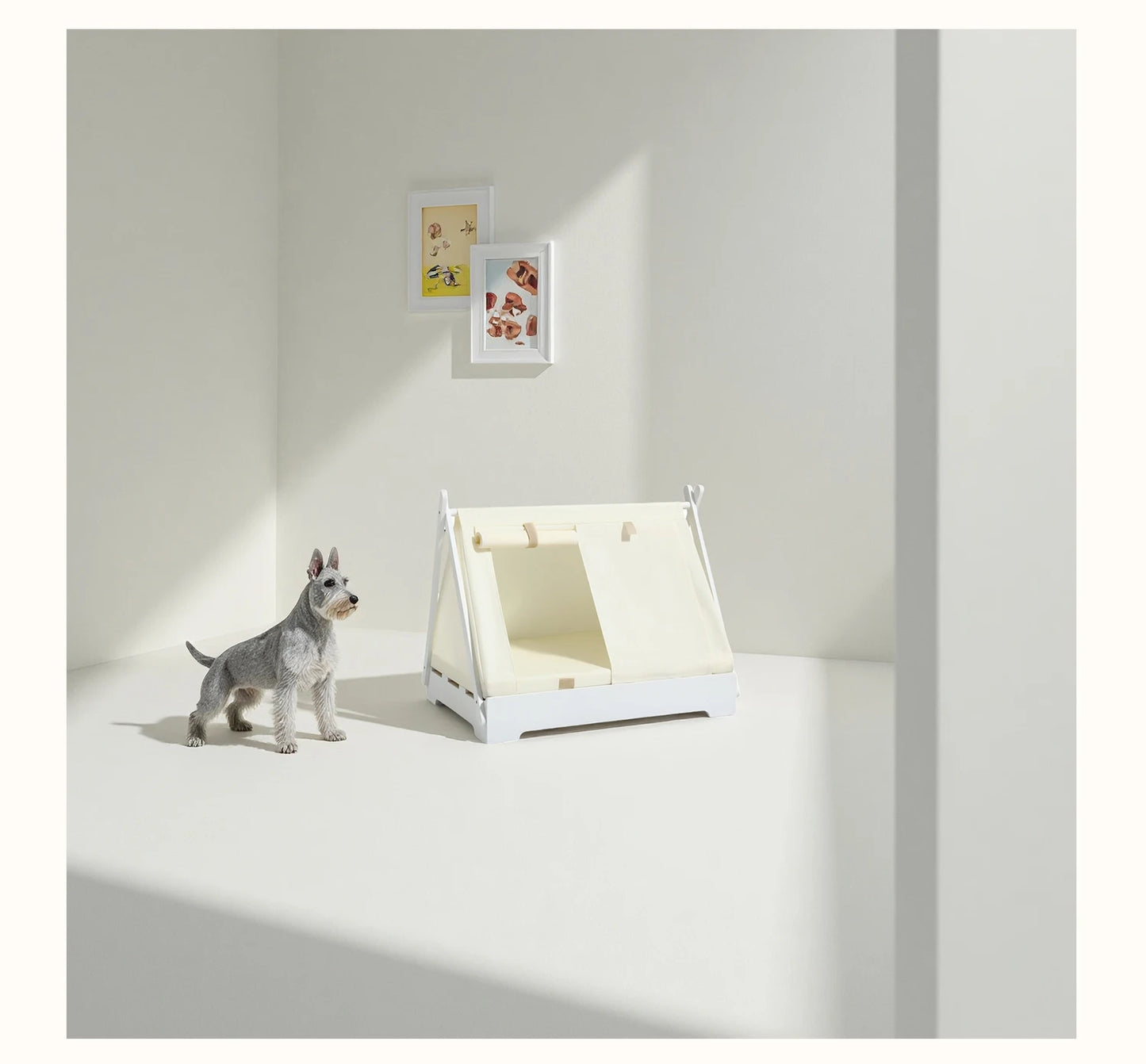 Wooden Pet Tent House - Washable Dog Bed for Small Dogs, Cat House with Removable Cover, Cozy Pet Tent for Indoor/Outdoor Use