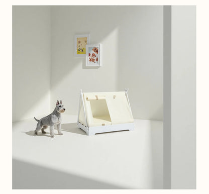 Wooden Pet Tent House - Washable Dog Bed for Small Dogs, Cat House with Removable Cover, Cozy Pet Tent for Indoor/Outdoor Use