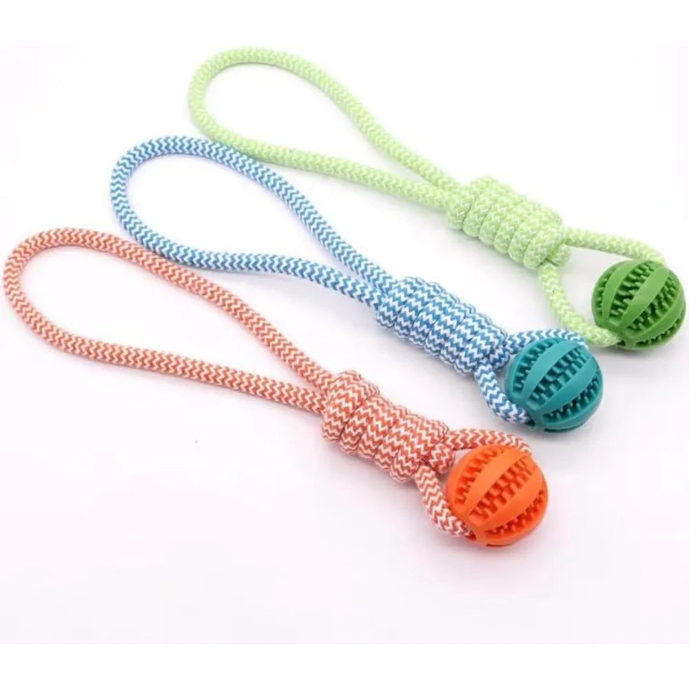 Dog Rope Ball Bite Resistance Training Ball with Rope Interesting Puzzle Teething Toy for Molar Teeth Cleaning Boredom Relieving
