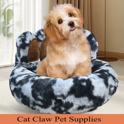 Round Dog Bed Fluffy Rabbit Fur Pet Bed Winter Warm Cat Bed Labubu Bear Paw Design Cat House Cat Bed Pet Supplies Dog Kennel