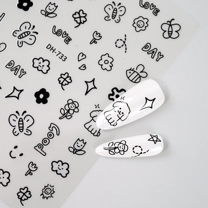 3D Flat Cute Cartoon Nail Stickers Doodle Cat Dog Heart Star Flower Nail Art Stickers Women DIY Manicure Decoration Decals