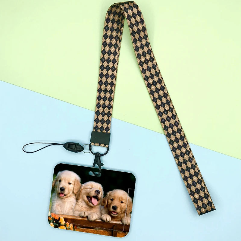 Cat and dog pattern Bank Credit ID Card Student Bus Card Holders Storage Protective Shell Pendant