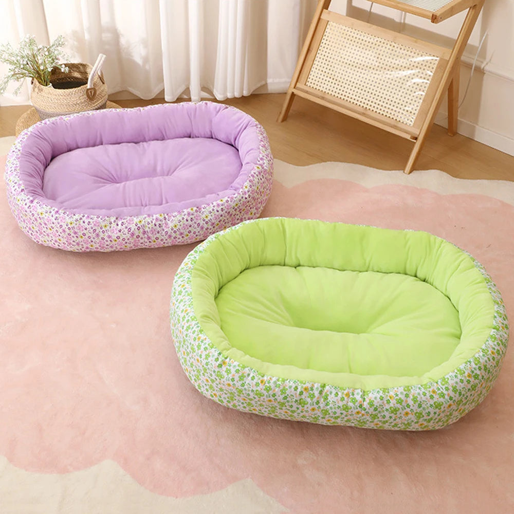 All Seasons Soft Flower Cute Small Cat Sofa Bed Comfortable Medium Dog Bed House Elastic Medium Cat Nest Kennel Accessories