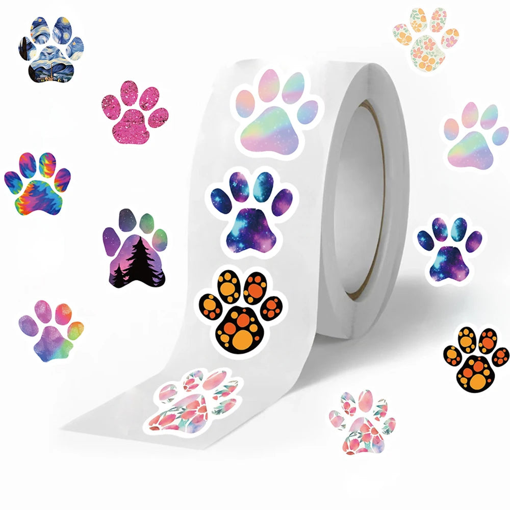 100-500pcs Creative Dog Paw Stickers Children Learning Reward Stationery Sticker Fashion Office School Decoration Seal Stickers