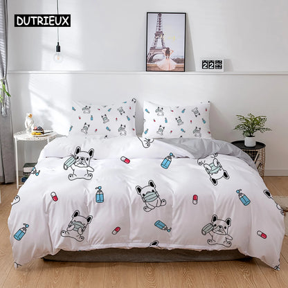 the PRINTED PET DUVET - 3D Dog Bedding Set, Cute French Bulldog Puppy Duvet Cover Sets, Cartoon Bed Cover, Pet Animals Home Textiles, Queen 2/3Pcs King Full