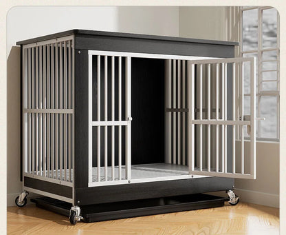 Reinforced Anti-Biting Dog Kennel Sturdy and Durable Wooden Round Pipe Dog Cage with Detachable Wheels Pet Bed