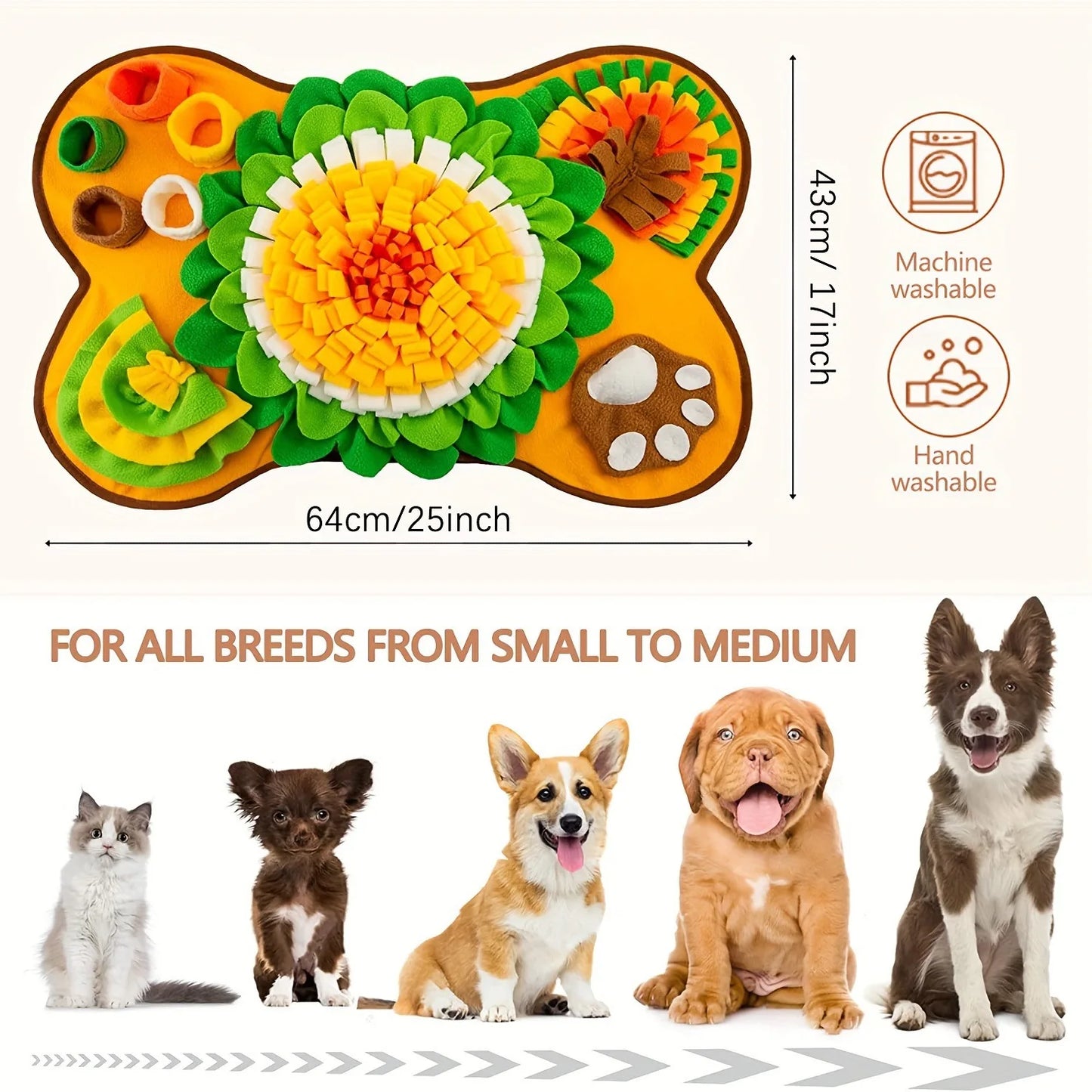 the SNIFFLE MAT - Interactive Dog Snuffle Mat for Small/Medium Dogs, Soft Durable Fleece with Squeaky Toy, Slow Feeding Anti-Anxiety, Machine Wash