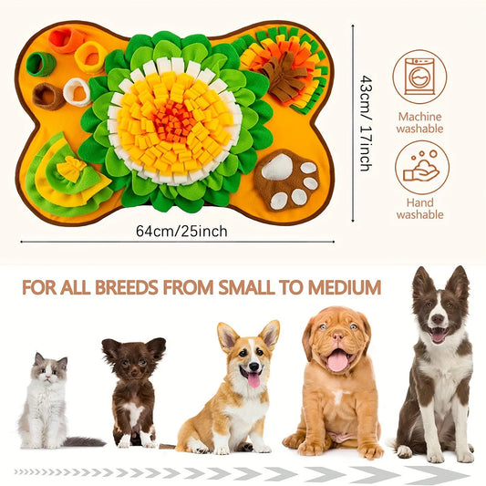 the SNIFFLE MAT - Interactive Dog Snuffle Mat for Small/Medium Dogs, Soft Durable Fleece with Squeaky Toy, Slow Feeding Anti-Anxiety, Machine Wash