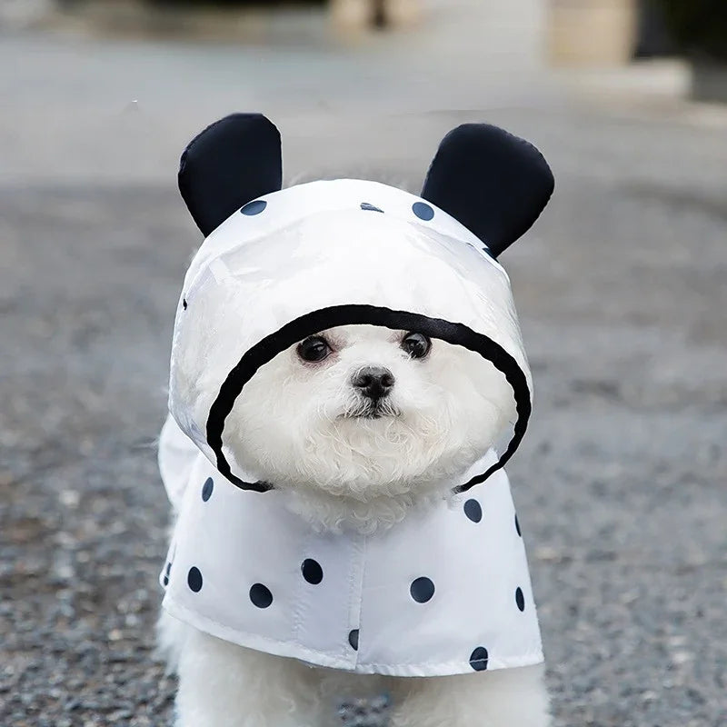 the POLKA DOT RAINCOAT - XS-2XL Dog Raincoat, Cute Bear Ears Hat Dots Printed Pet Clothes for Small/Medium Dogs, Rainy Season Outing Portable Rain Coats