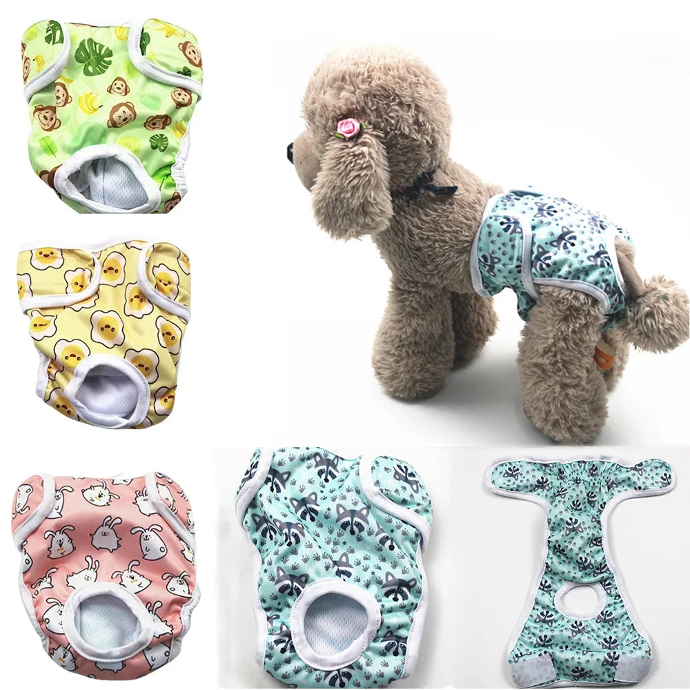 3pcs Set Washable Female Dog Physiological Pants Cute Cartoon Print Dog Diaper Underwear Dog Sanitary Panties Random Colors