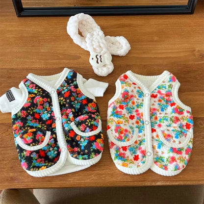 Warm Pet Vest Coat Floral Print Fleece Vest Chiuahua Yorkshire Thick Coat for Small Medium Dog Two-legged Clothes Pet Costume