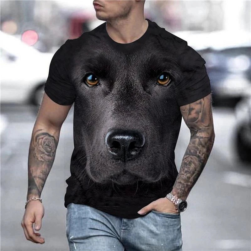 the GOLDEN BOY - Cute Dog Face Graphics T-Shirts, Summer Fashion Short Sleeve Funny 3D Animals Printed T-Shirts, Men's Casual Loose Harajuku Tees
