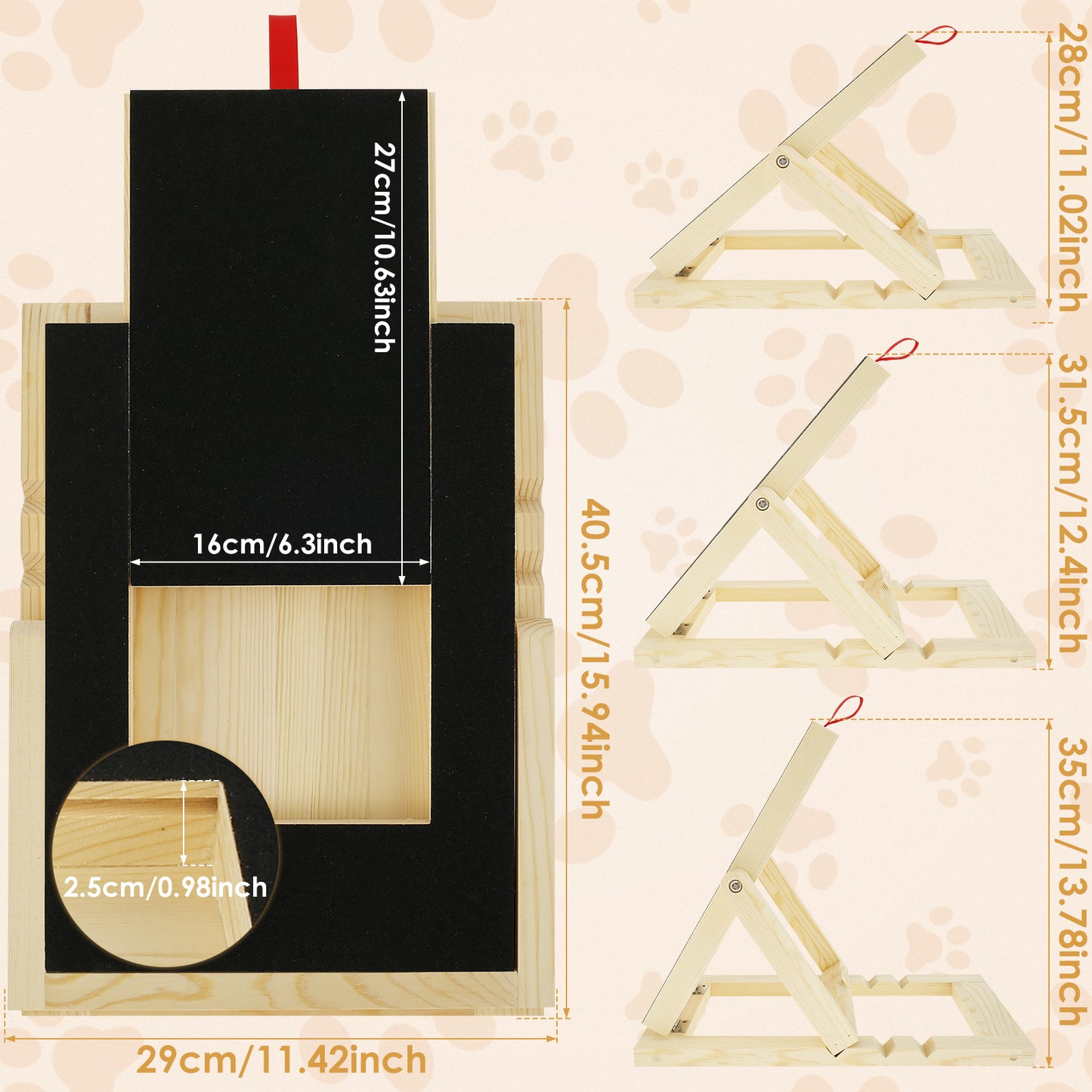 Dog Nail Scratch Pad Wooden Dog Nail File Board with Built-in Treat Drawer 3 Height Adjustable Dog Scratch Board Foldable Dog