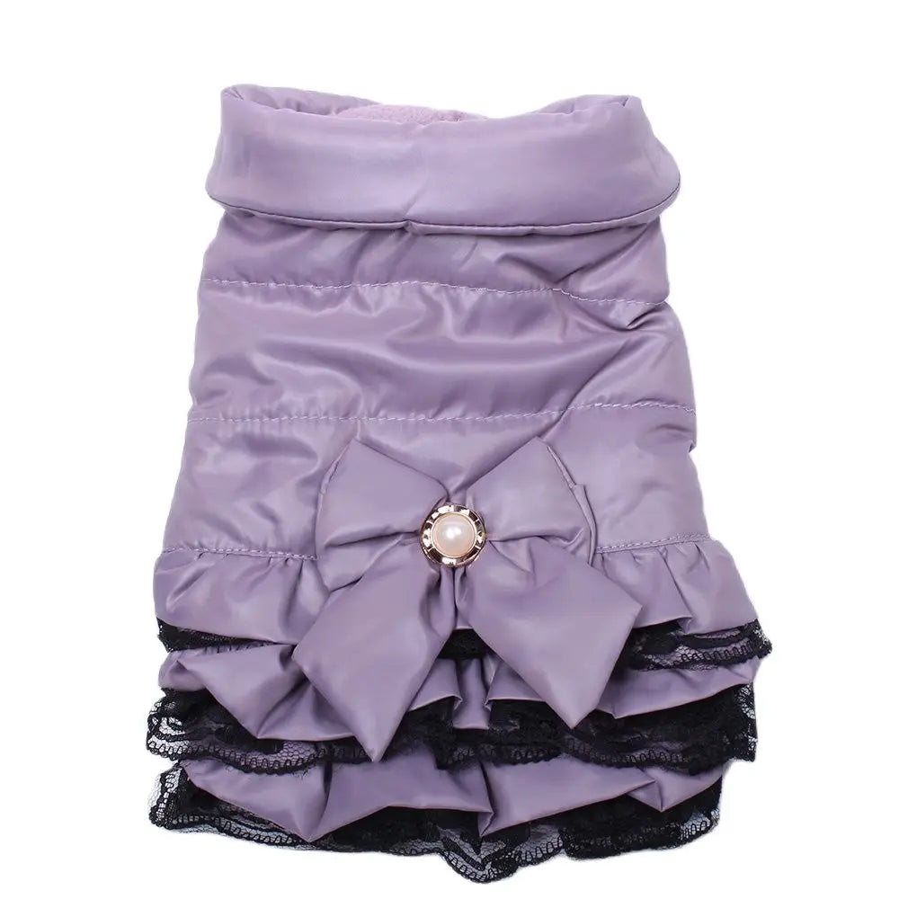 Dog Cat Dress Coat Jacket Dress Bow&Lace Design Pet Puppy Hoody Winter Warm Clothes Apperal
