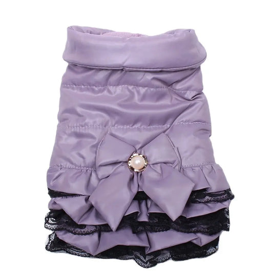 Dog Cat Dress Coat Jacket Dress Bow&Lace Design Pet Puppy Hoody Winter Warm Clothes Apperal