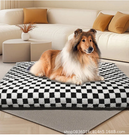 All-Season Checkerboard Dog Bed Mat - Waterproof, Washable Flannel Pet Pad for Crate, Sofa & Car