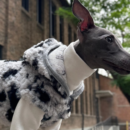 Hooded Leopard Sweater for Dogs in Winter Soft 4-legged False Two Fleece Coat for Greyhounds Warm High-neck Jumpsuit for Whippet