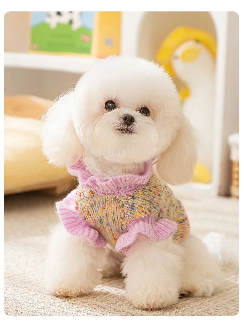 Autumn and Winter Pet Dot Little Flower Sweater Comfortable Warm Dog Clothes Teddy Cat Clothing Puppy Clothes for Small Dogs