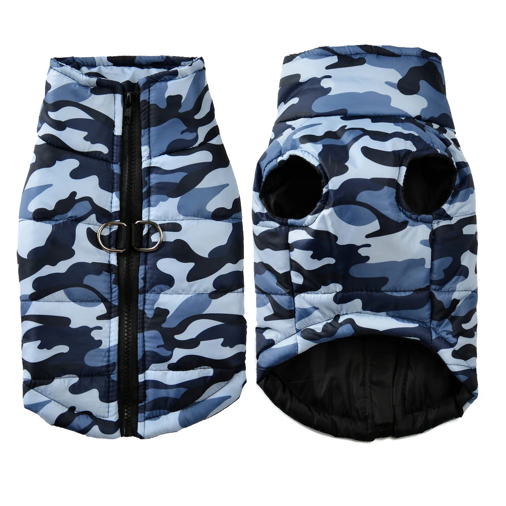 the CAMO COLDFRONT JACKET - Winter Dog Clothes for Medium/Large Dogs, Jacket Waterproof Labrador Coat, Camouflage Print Golden Retriever Outfits, Pet Costume