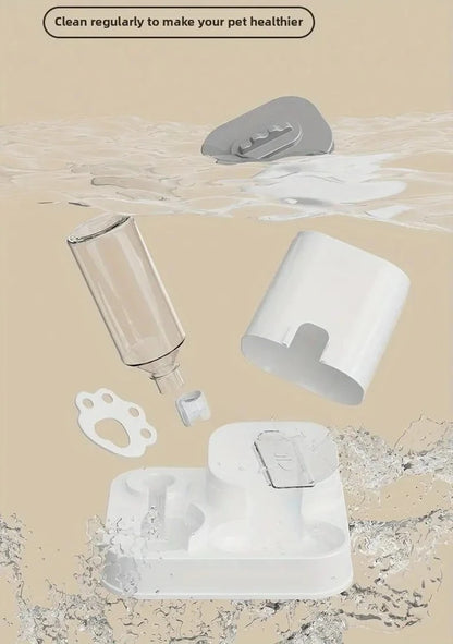 Automatic Cat & Dog Water Dispenser with Integrated Food Basin No Batteries Needed,Automatic Pet Feeder One-Piece Design