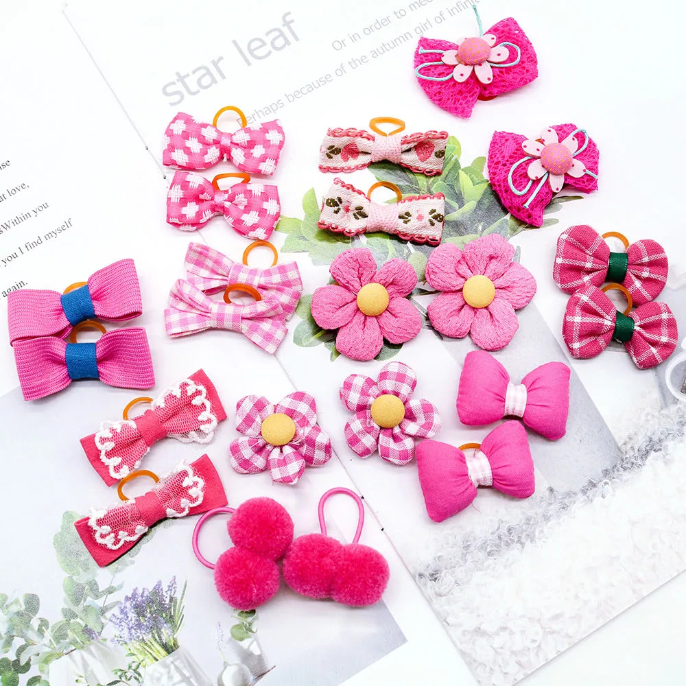 10pcs Sweet Style Dog Bows Puppy Cat Valentine's Day Hair Bowknot Rubber Bands for Dogs Hair Decorate Pet Hair Accessories