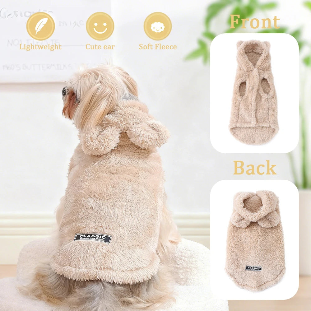 Cozy Pet Clothes Winter Soft Fleece Puppy Sweater For Small Medium Dogs Cats Cute Ear Hooded Jacket Coat Yorkshire Pug Apparel