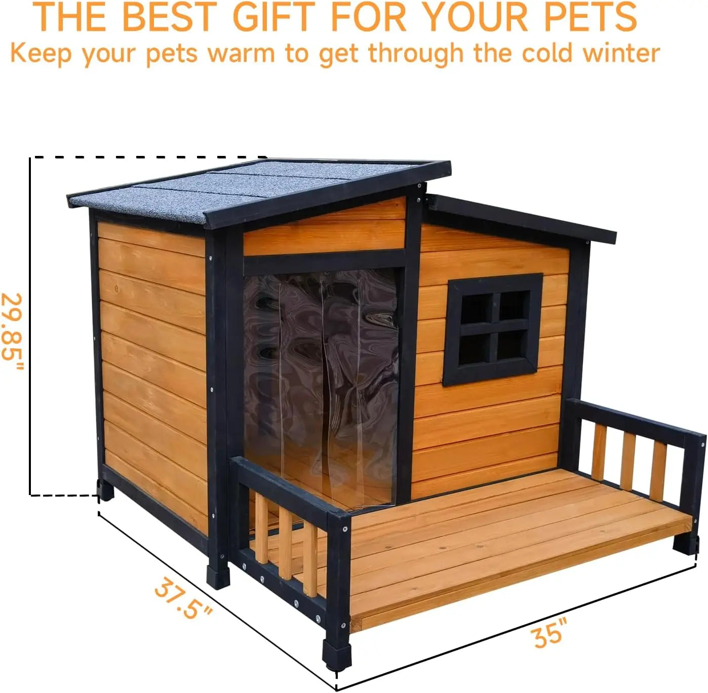 Large Indoor Outdoor Dog House Wood Insulated Weatherproof Shelter Elevated Floor Easy Assembly Measures 39.3\" L X
